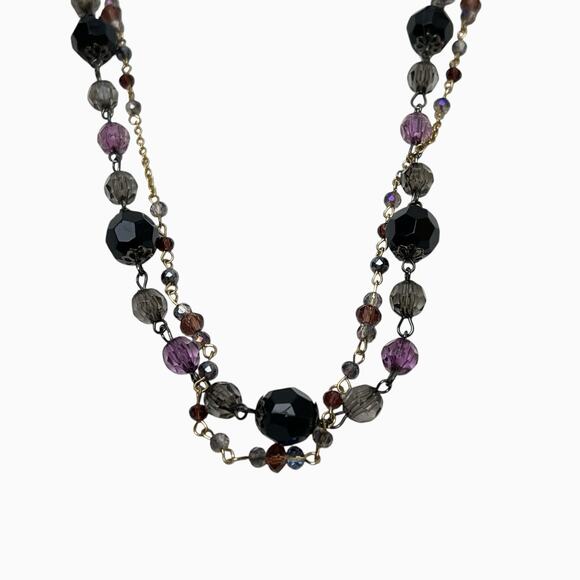 Beaded Necklaces Lot 2 Translucent Purple Black Faceted Sparkly Rhinestones Long - Picture 1 of 11
